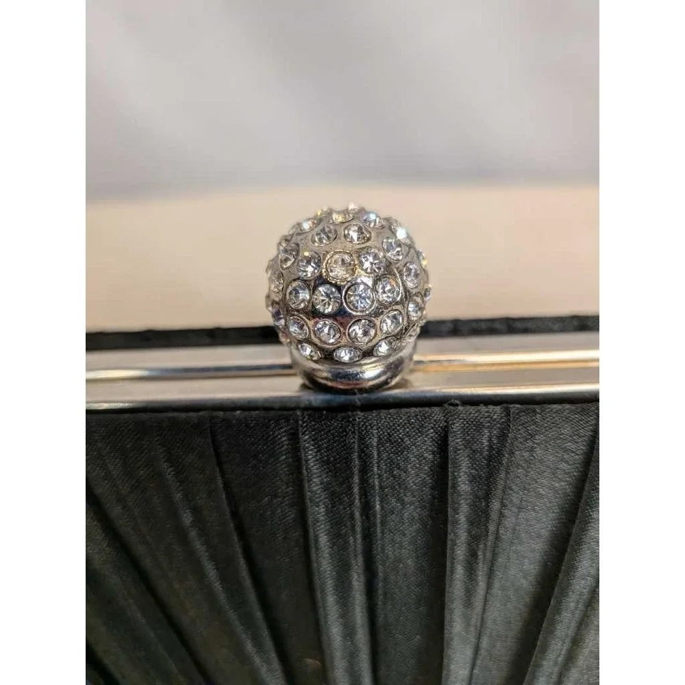 Charlie RSVP Black Pleated Rhinestone Ball‎ Evening Clutch Chain Bag